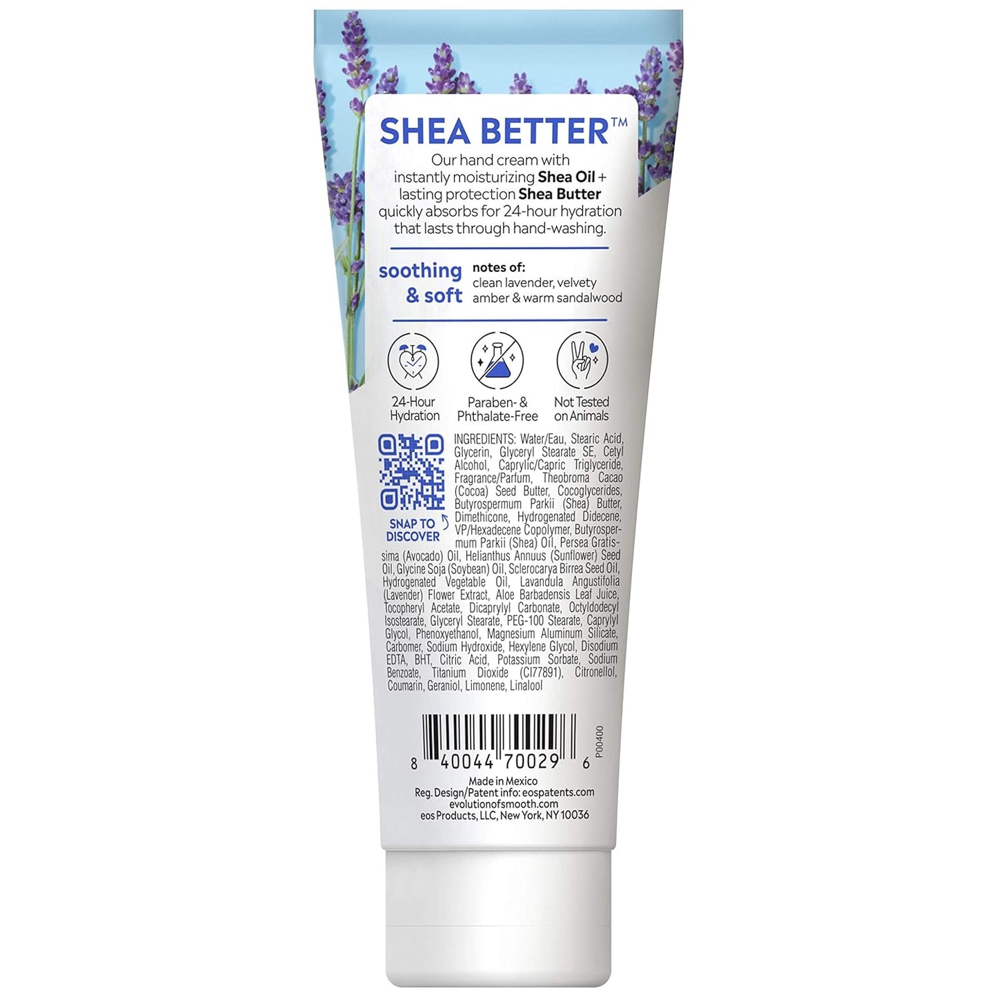 Eos Shea Better Hand Cream | Lavender | 24-Hour Hydration | 2.5 fl oz