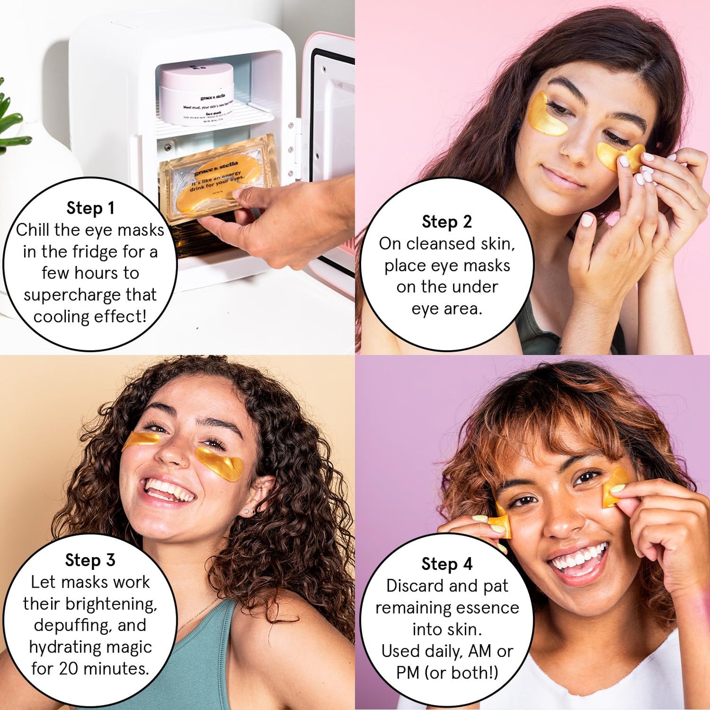 Grace & Stella Vegan Under Eye Mask | Travel Size Gel Patches for Dark Circles & Puffiness (6 Pairs, Gold)