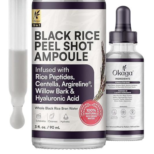 Black Rice Exfoliant Rice Peel Shot Ampoule - Removes Sebum, Dead Skin, Rice Exfoliator for Face - Pore Minimizer and Hydrating Formula for Smooth Radiant Glow, All Skin Types (90 mL)