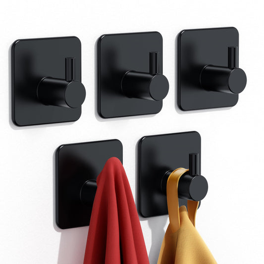 Adhesive Hooks Heavy Duty 30lb(Max) Wall Hooks, 5 Pack Self Adhesive Damage Free Towel Rack, Stainless Steel for Coat Robe, Waterproof Oilproof Rustproof for Bathroom Shower Kitchen Office