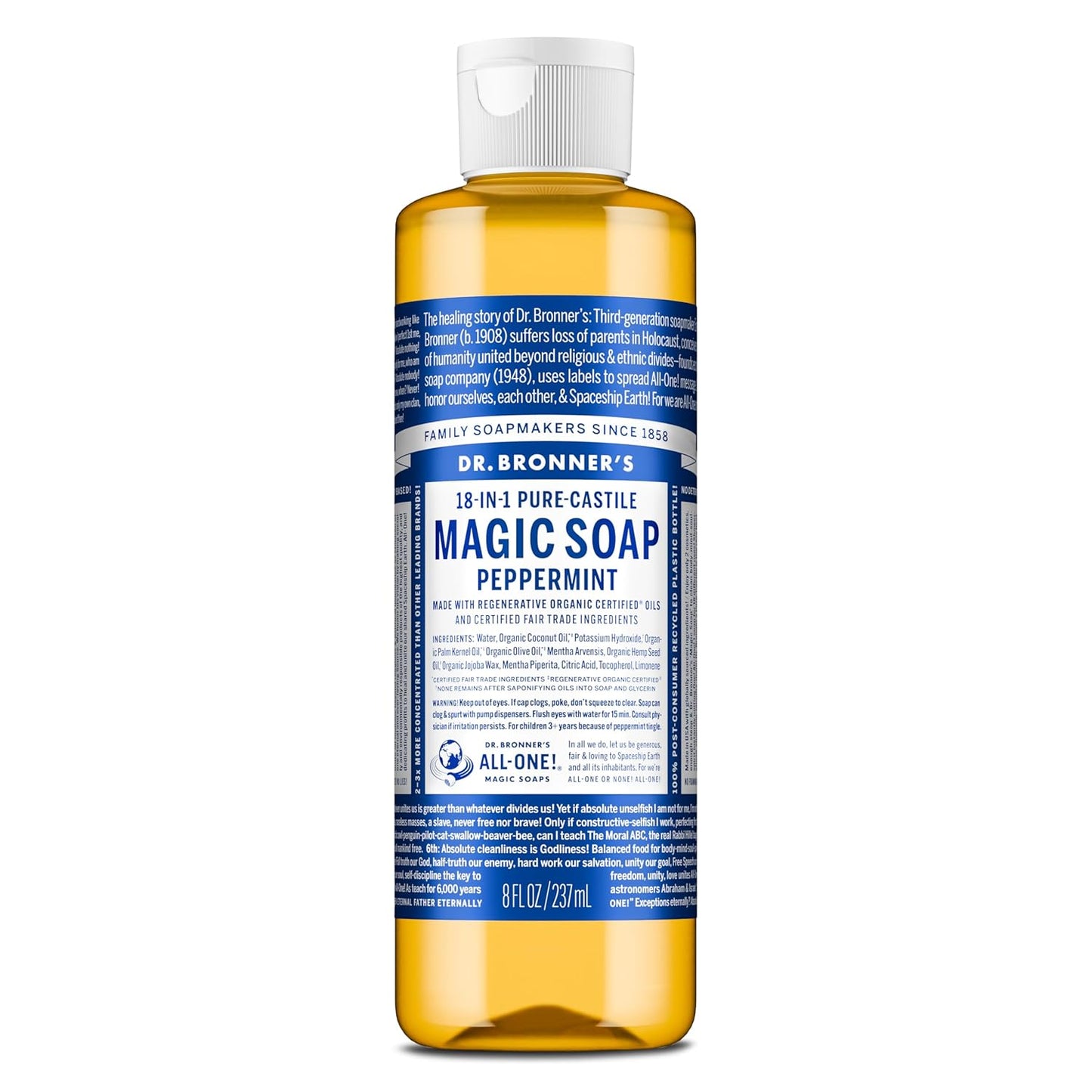 Dr. Bronner's 32 oz Pure-Castile Liquid Soap | Organic, Vegan, Peppermint