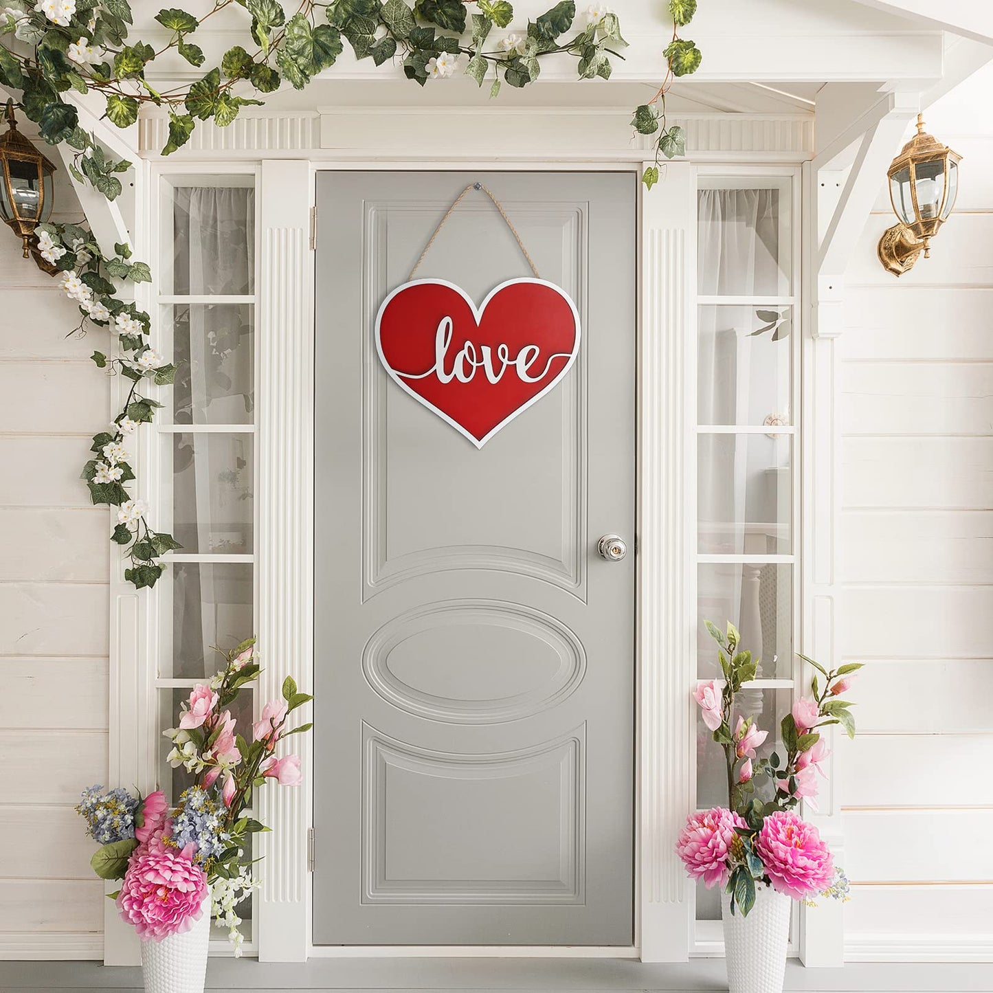 AKEROCK Valentines Day Door Decorations, 3D Heart Shaped Wooden Hanging Sign for Valentines Decorations or Wall Decor