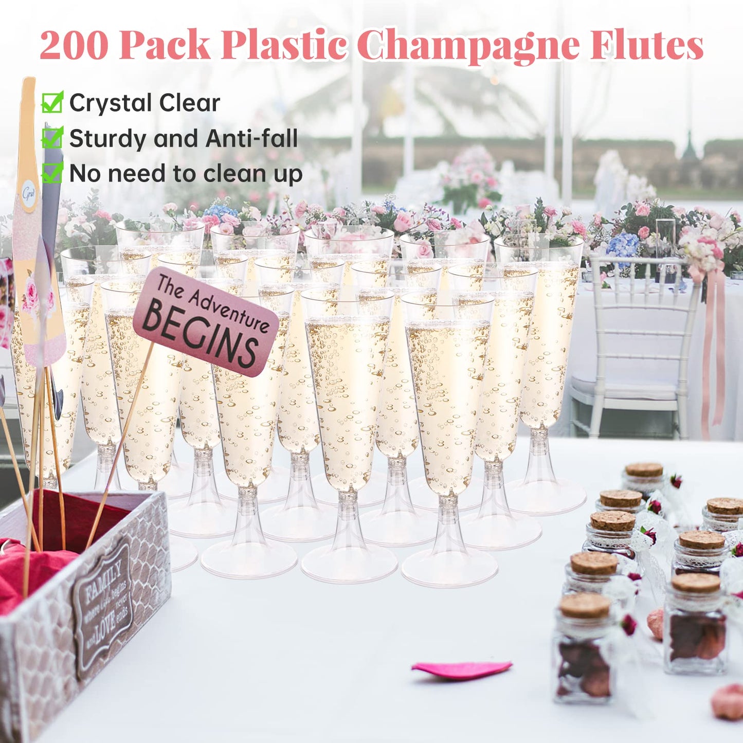 SUREHOME Pink Champagne Flutes Plastic Champagne Glasses Disposable Mimosa Glasses 40 Pack 5 Oz Acrylic Stemware Cocktail Cups Bulk for Valentines Wedding Toasting Engagement Party Supplies