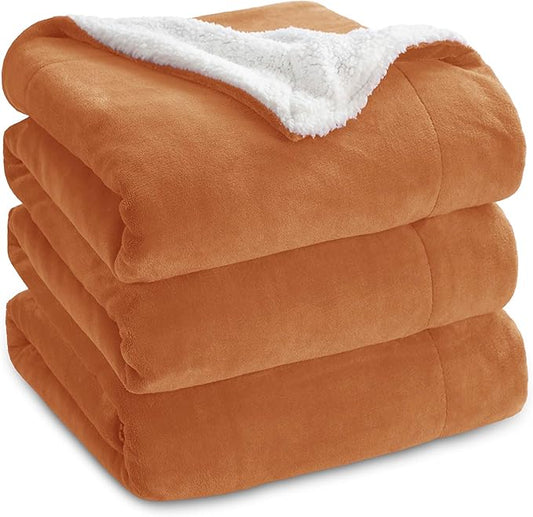 Bedsure Sherpa Fleece Blankets King Size for Bed - Thick and Warm, Soft Fuzzy Plush King Blanket for Winter, Burnt Orange, 108x90 Inches