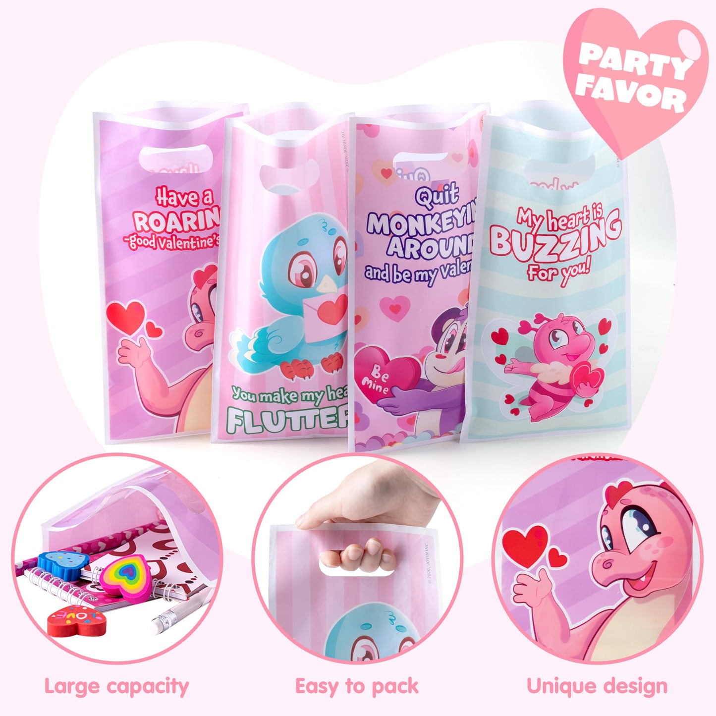 JOYIN 24packs Valentines Day Stationery Gifts, 96pcs Party Favor with Pencil, Erasers, Notebook & Bags for Kids School Classroom Exchange Supplies