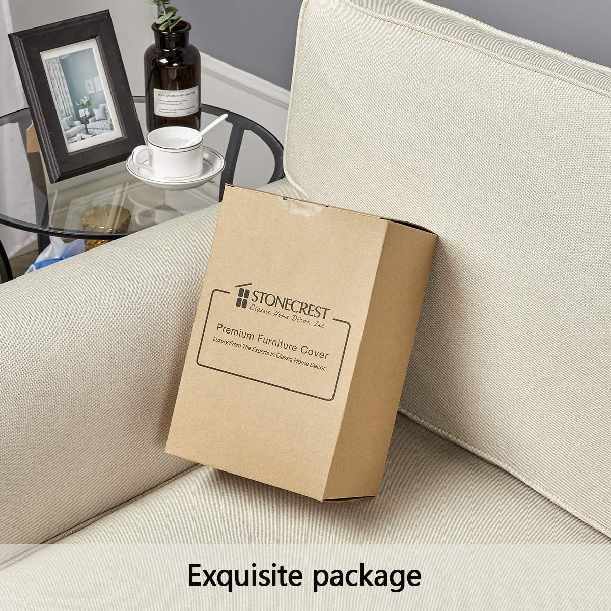 STONECREST Recliner Chair Cover, Water Resistant Velvet Quilted Slipcover, Stay in Place (Brown/Grey, Recliner 23" Regular)