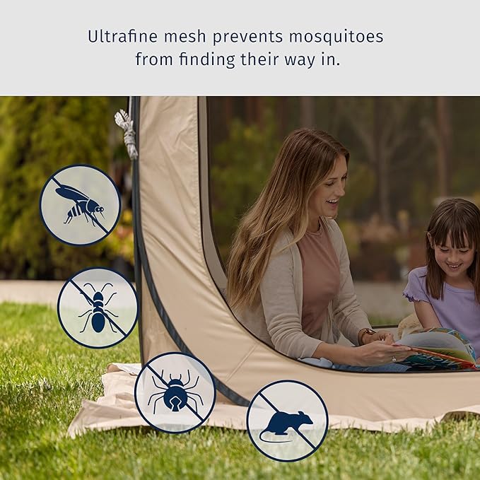 EAST OAK Screen House Tent Pop-Up, Portable Screen Room Canopy Instant Screen Tent 10 x 10 FT with Carry Bag for Patio, Backyard, Deck & Outdoor Activities, Brown