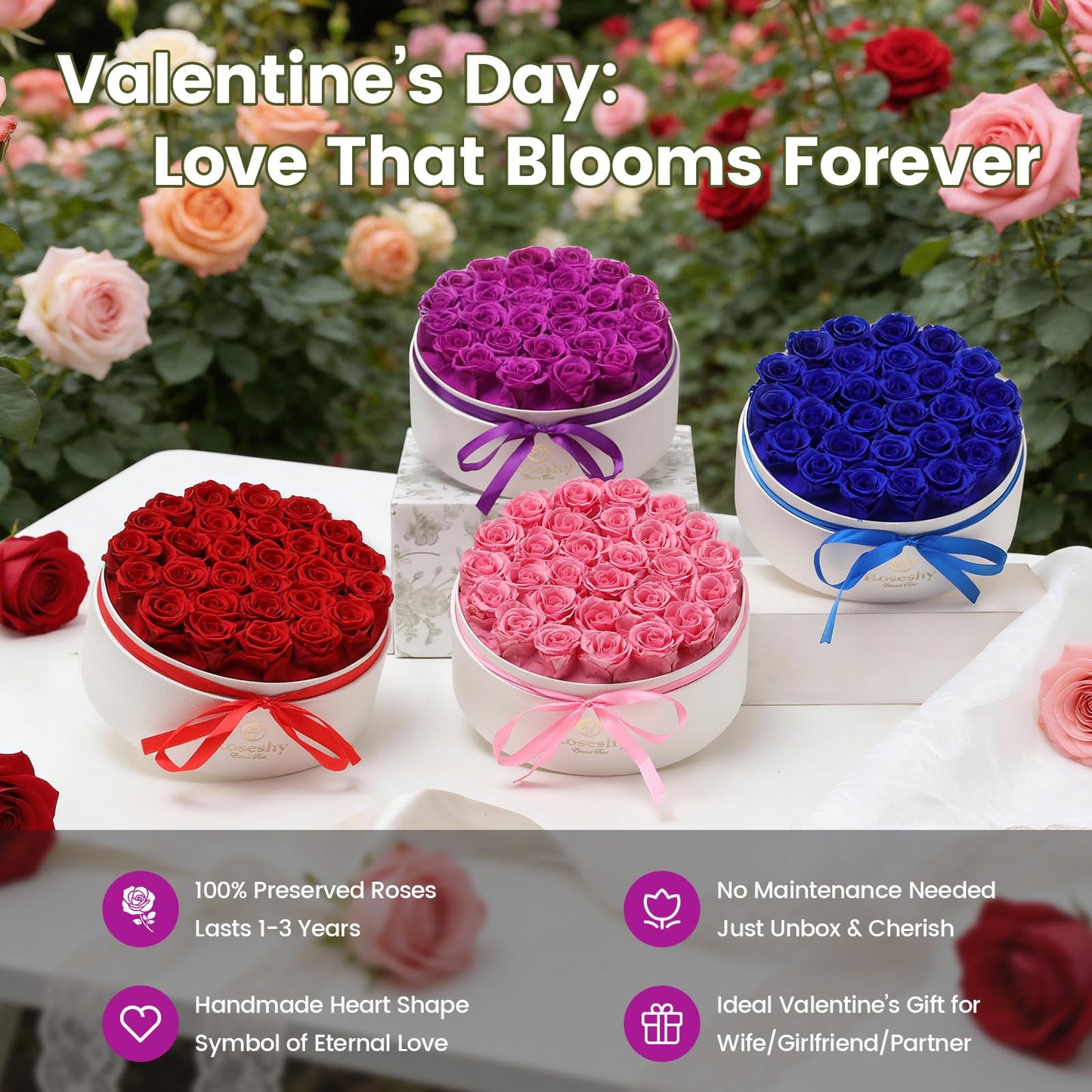 Valentines Day Flowers Roses Gifts for Her,16pcs Red Forever Preserved Roses in Heart Shape Gift Box,Valentines Day Delivery Prime Gifts-Roses Gifts for Women,Mom.