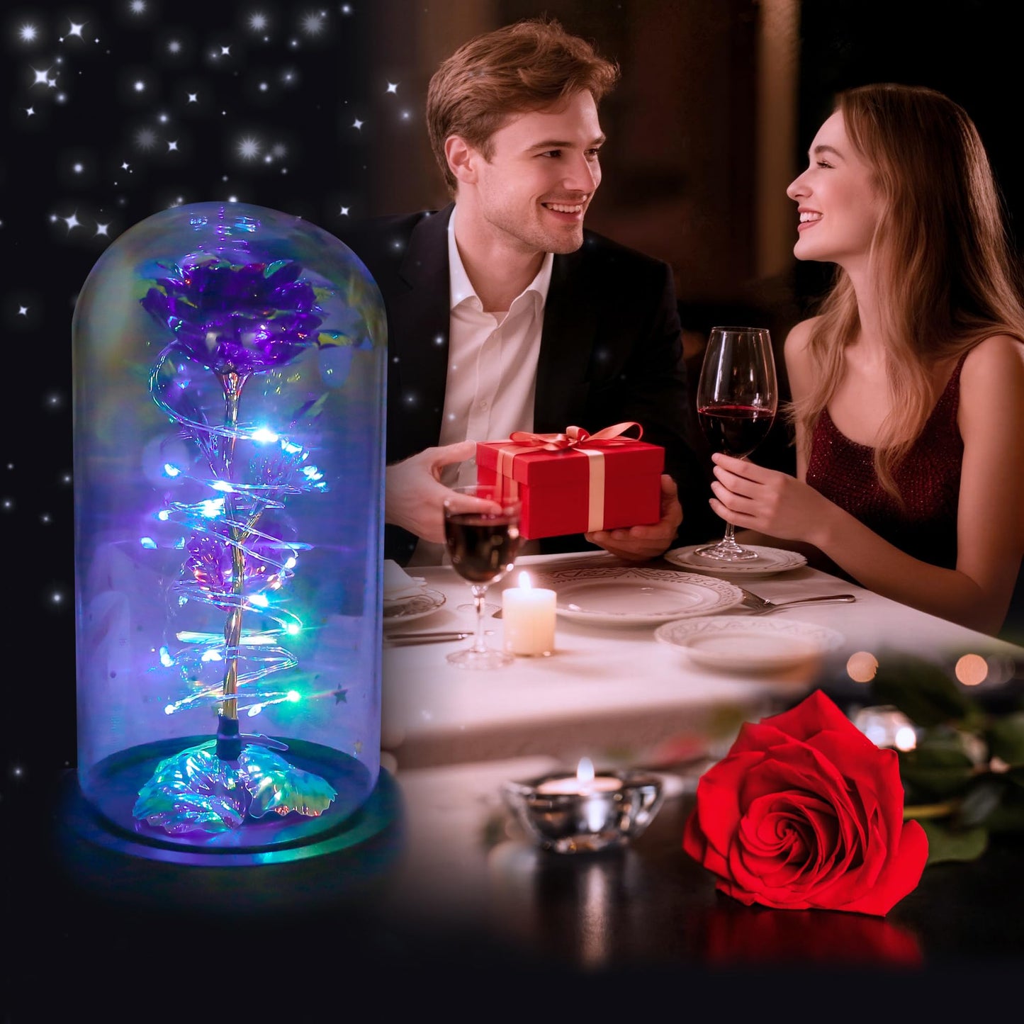 Childom Valentines Day Rose Gifts for Her,Birthday Gifts for Women Mom Mothers Day,Flowers for Delivery Prime,Rotating Purple Light Up Rose in A Glass Dome,Anniversary Valentines Rose Gift for Wife