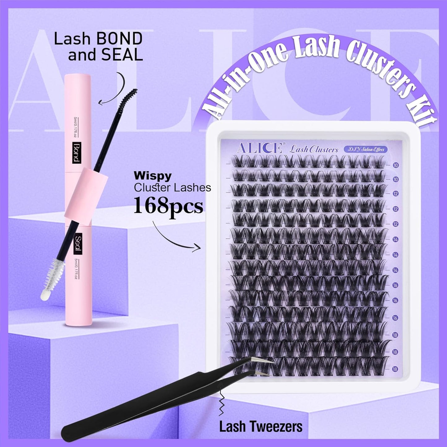 ALICE Wispy Cluster Eyelash Extensions | 192pcs Natural Individual Lashes | DIY 10-18mm