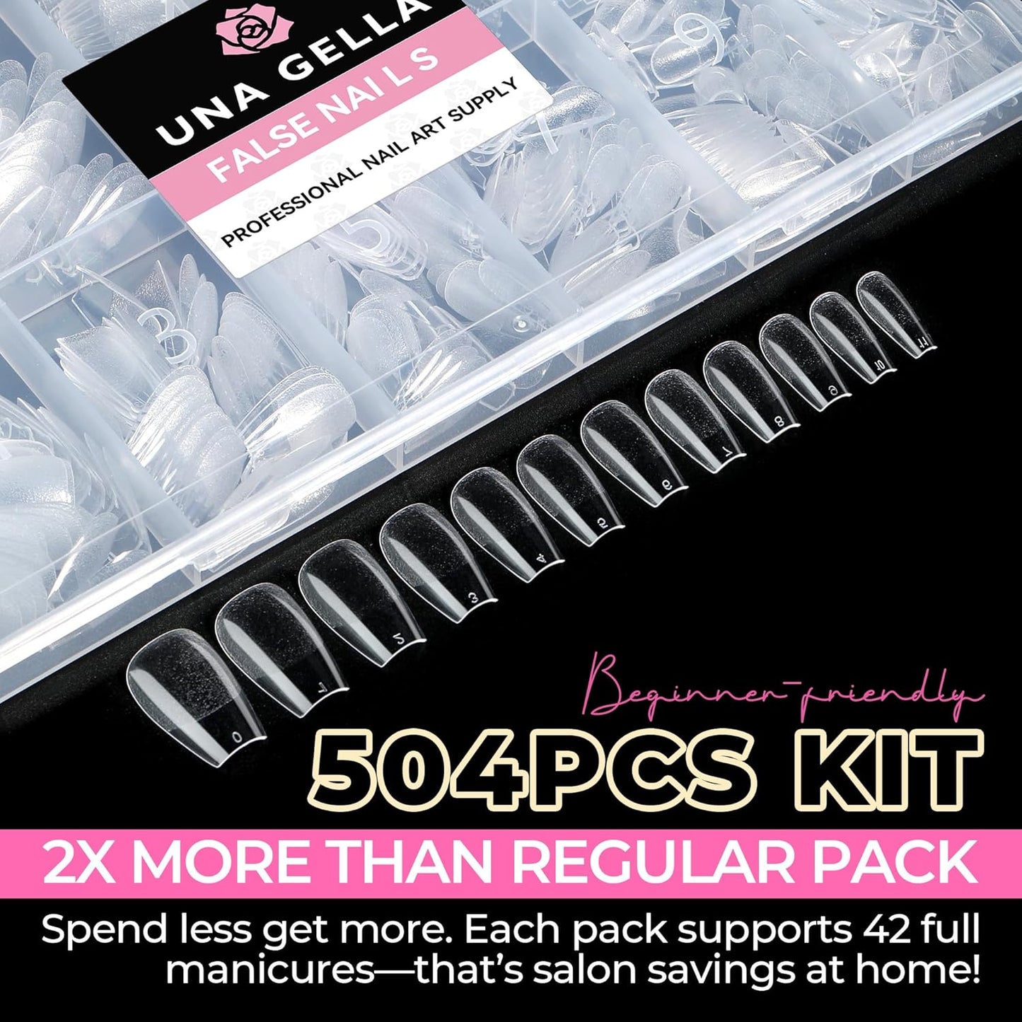 UNA GELLA 504Pcs Short Coffin Gel Press-On Nails | Pre-Etched For Women