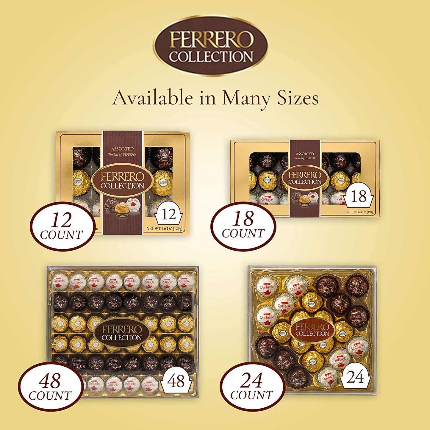 Ferrero Collection Gourmet Gift Box, 24 Assorted Confections with Hazelnut, Dark Chocolate and Coconut, 9.1 oz