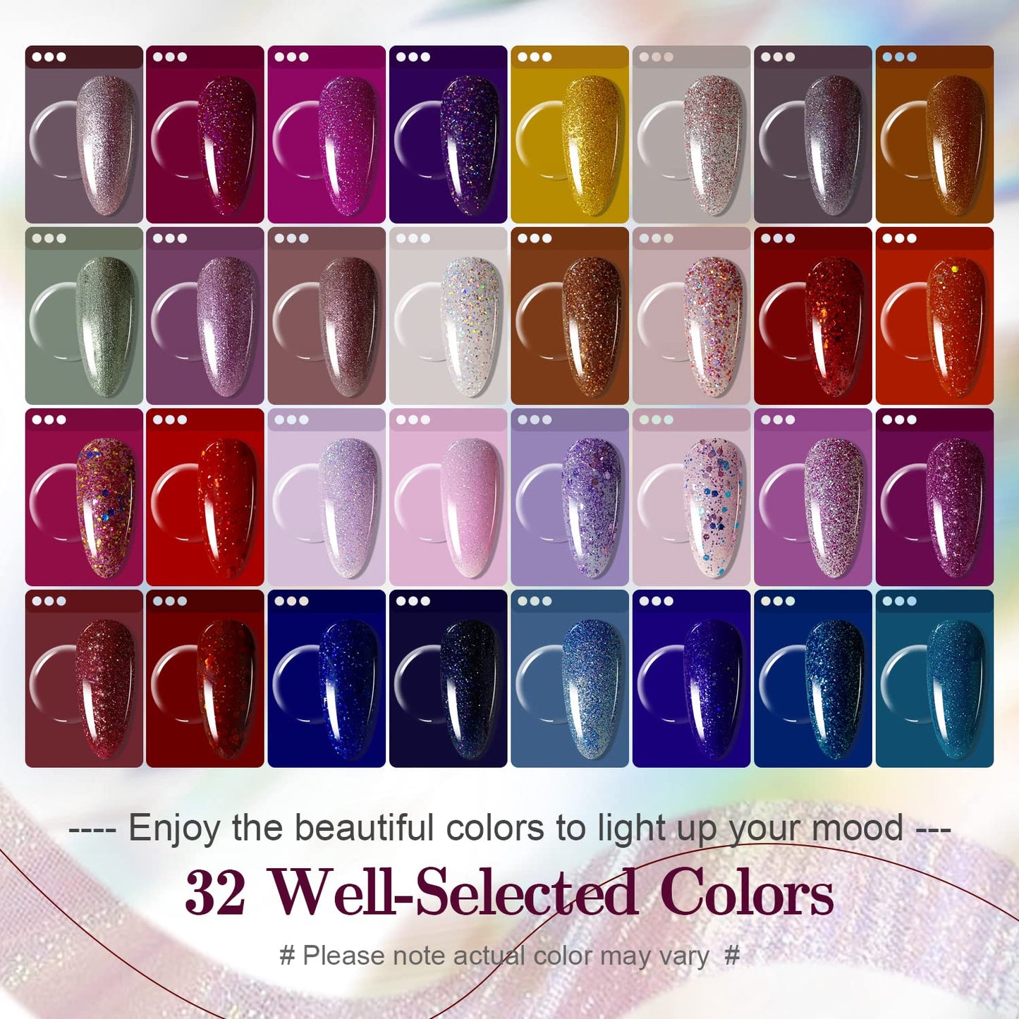 60 PCS Gel Nail Polish Kit | UV Light | Soak-Off Base & Top Coat | For Women