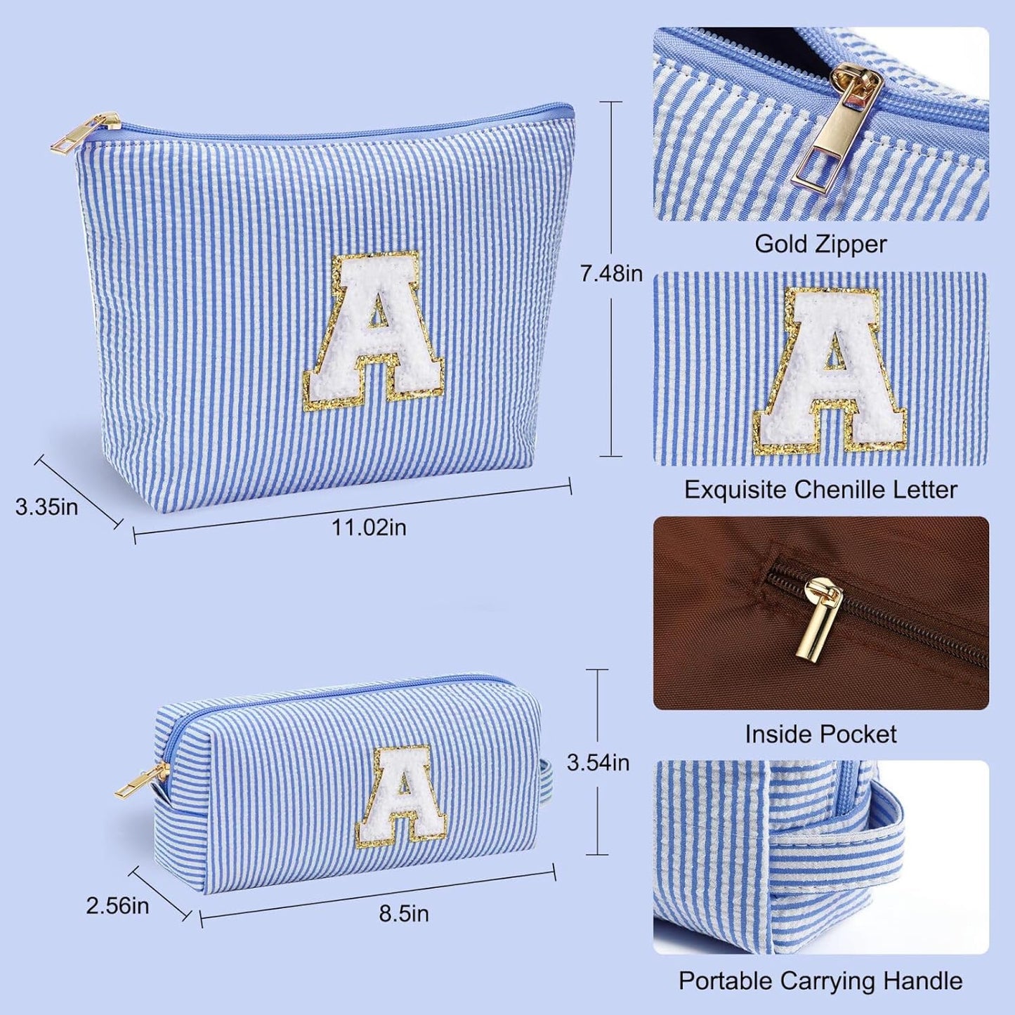 YOOLIFE Personalized Gifts for Women, Initial Makeup Bag with Makeup Pouch Cosmetics Organizer Bag Cute Makeup Bag Wedding Mothers Day Gifts Wedding Gifts for Sister Wife Friend Female Mom Blue N