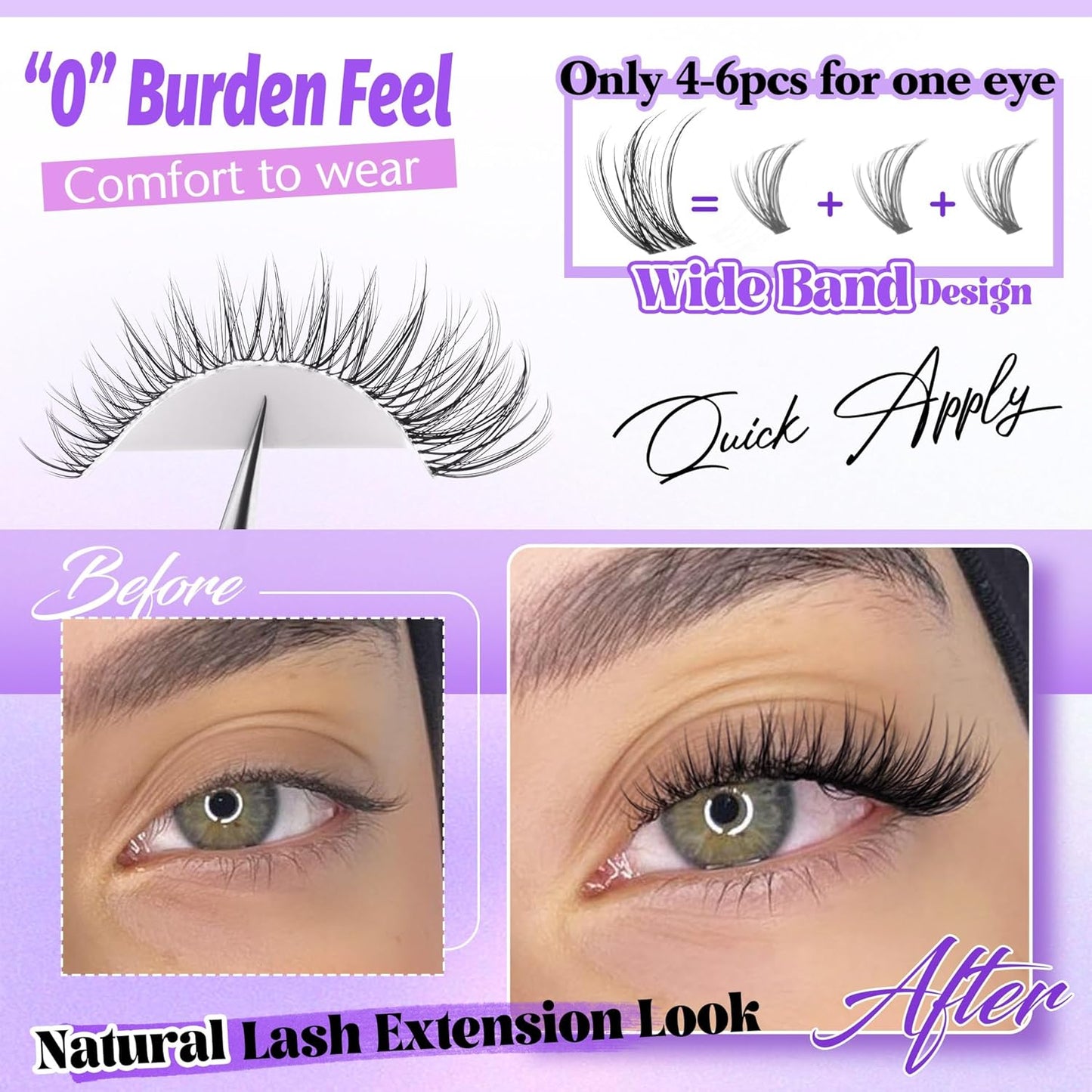 Natural Wispy Cluster Eyelash Extensions | Waterproof DIY Lashes | 224 Pcs
