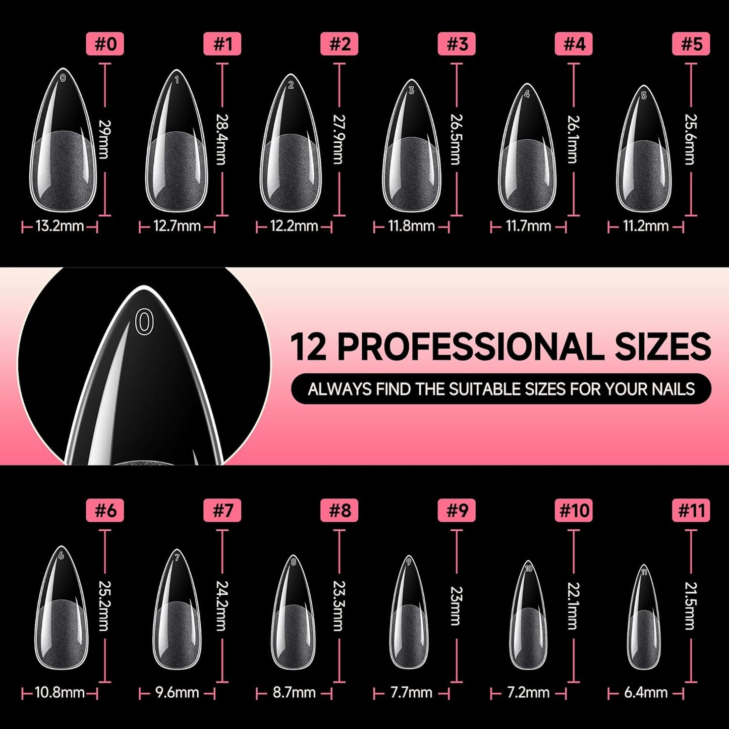 Almond Press-On Nails | 216 Pcs Full Cover Acrylic Tips | DIY Nail Extensions