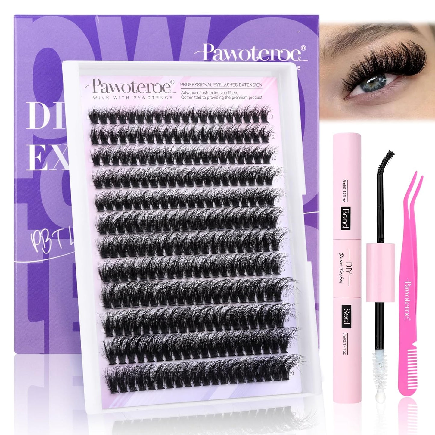 Pawotence 280pcs Lash Clusters | 40D & 50D Individual Eyelash Extensions 8-16mm