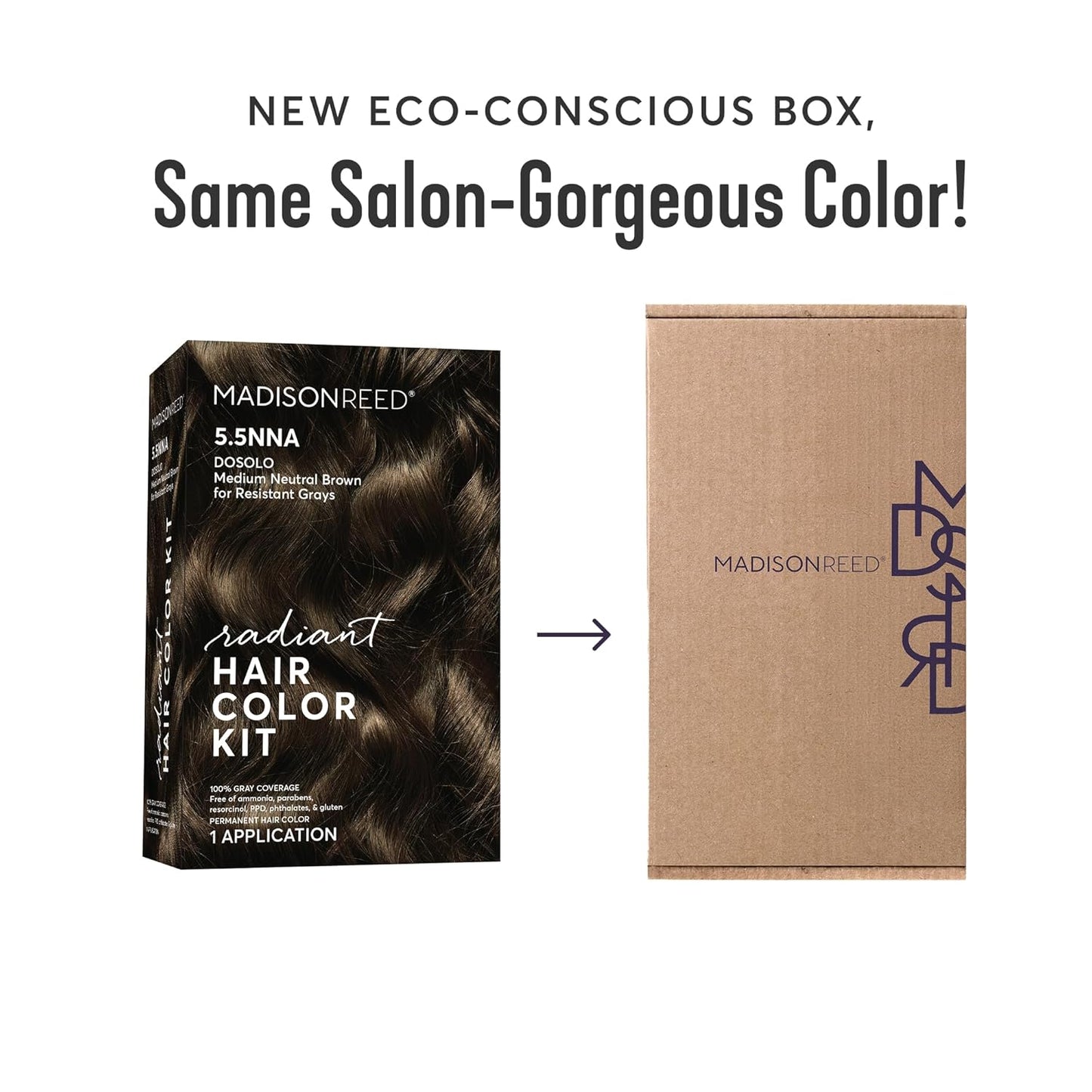 Madison Reed Radiant Hair Color Kit | 5.5NNA Dark Neutral Brown (Dosolo) 100% Maximum Gray Hair Coverage | Salon-Quality Permanent Hair Dye for Resistant Grays | PPD-Free & Ammonia-Free |2 Pack