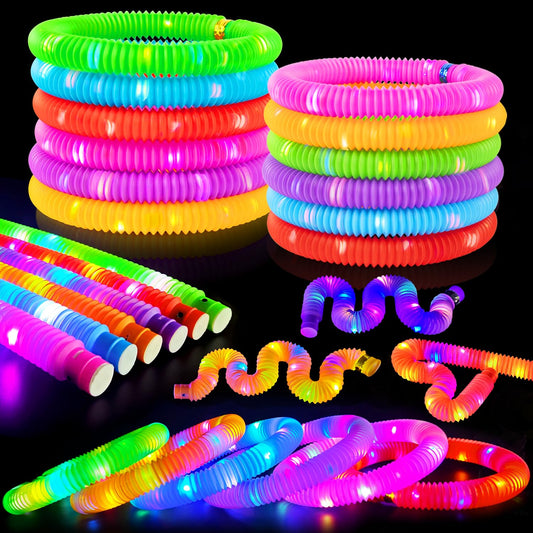 24 PCS Light Up Party Favors Supplies for Kids 4-8-12,Bulk Glow Sticks Bracelet Necklace Accessories Decorations for Toddlers,Valentines Mardi Gras Birthday Goodie Bag Stuffers Gifts for Boys Girls