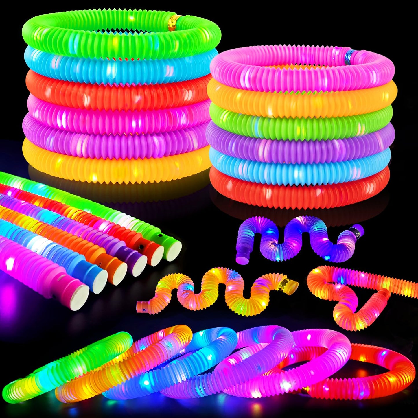 24 PCS Light Up Party Favors Supplies for Kids 4-8-12,Bulk Glow Sticks Bracelet Necklace Accessories Decorations for Toddlers,Valentines Mardi Gras Birthday Goodie Bag Stuffers Gifts for Boys Girls