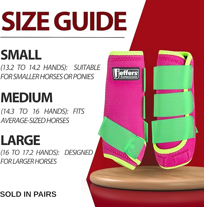 Jeffers Expression Neon Protective Horse Boots,1 Pair, Pink & Lime - Safe Neoprene Leg Guards, Durable Strap Closures, Front & Hind Support, Equestrian Accessories for Travel & Riding - Small