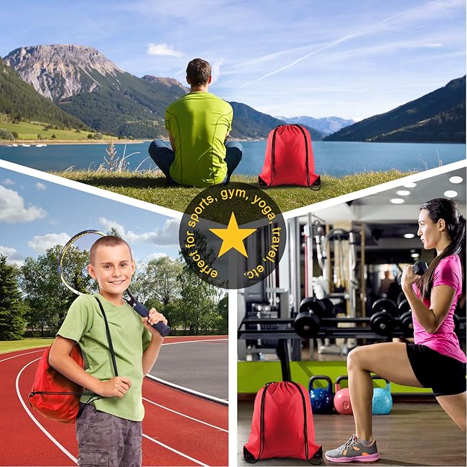 KUUQA 100Pcs Red Drawstring Backpack Bag Sack Drawstring Bags Bulk String Bags Storage Bags for Sport Gym Traveling