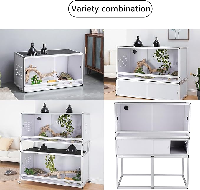 Stackable PVC Reptile Enclosure 40''x16''x16'' ToxiRium Space Efficient Large Reptile Tanks 44 Gallons for Bearded Dragon Gecko Lizard Snake, Wide Vivarium with Sliding Doors Lock-2pcs with spacers