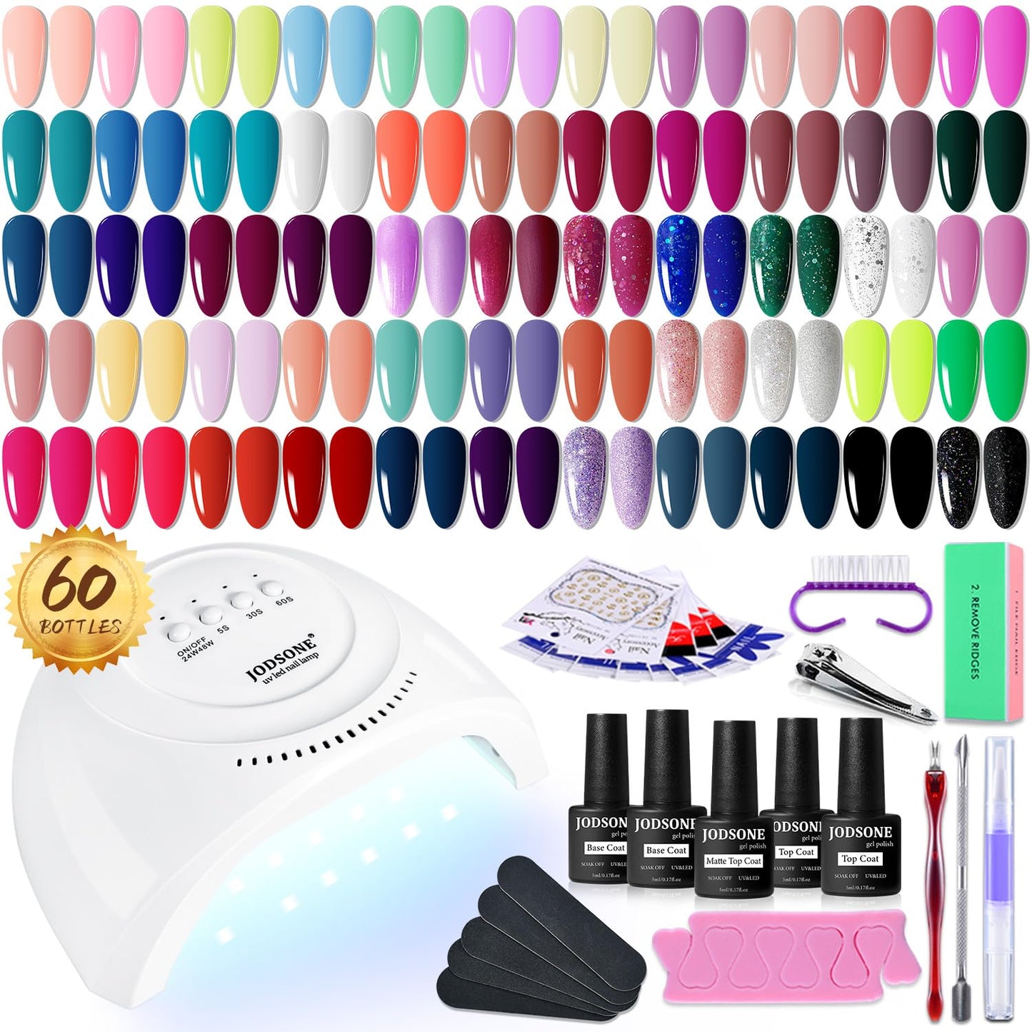 60 PCS Gel Nail Polish Kit | UV Light | 55 Beautiful Colors for Home & Salon
