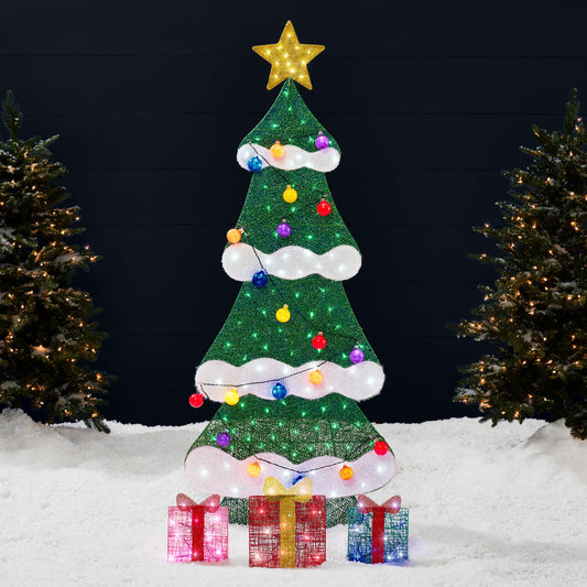 Best Choice Products 6ft Lighted 2D Christmas Tree Outdoor Décor, Large Holiday Yard Decoration w/ 170 Twinkling LED Lights, Storage Bag - Multicolor