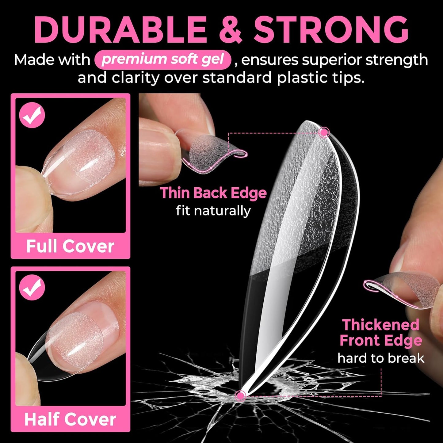 UNA GELLA 216 Pcs Square Toe Nail Tips | Soft Gel Full Cover Press-Ons