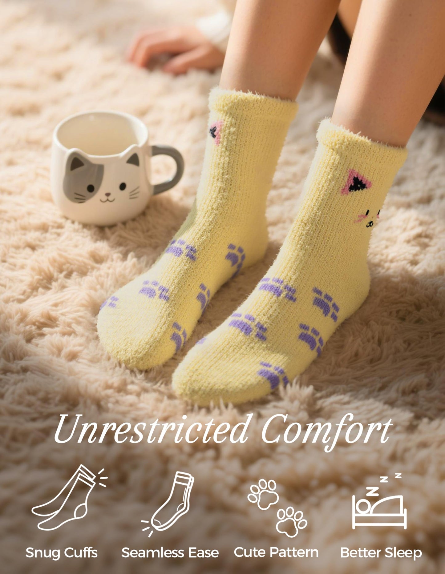 TEHOOK Warm & Cozy Valentines Gifts for Women, Fluffy Fuzzy Plush Sleeping Slipper Socks - Soft Warm Fabric