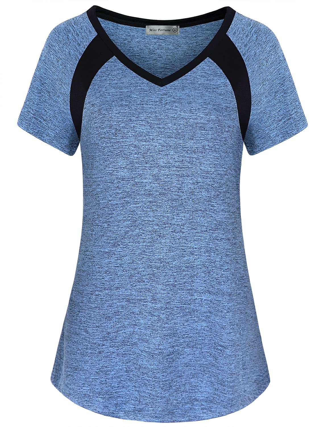 MISS FORTUNE V Neck Workout Top Short for Women Activewear Sleeve Running Hiking Shirt