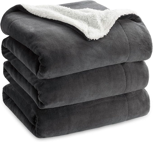 Bedsure Sherpa Fleece Blankets Queen Size for Bed - Thick and Warm, Soft Fuzzy Plush Queen Blanket for Winter, Charcoal, 90x90 Inches