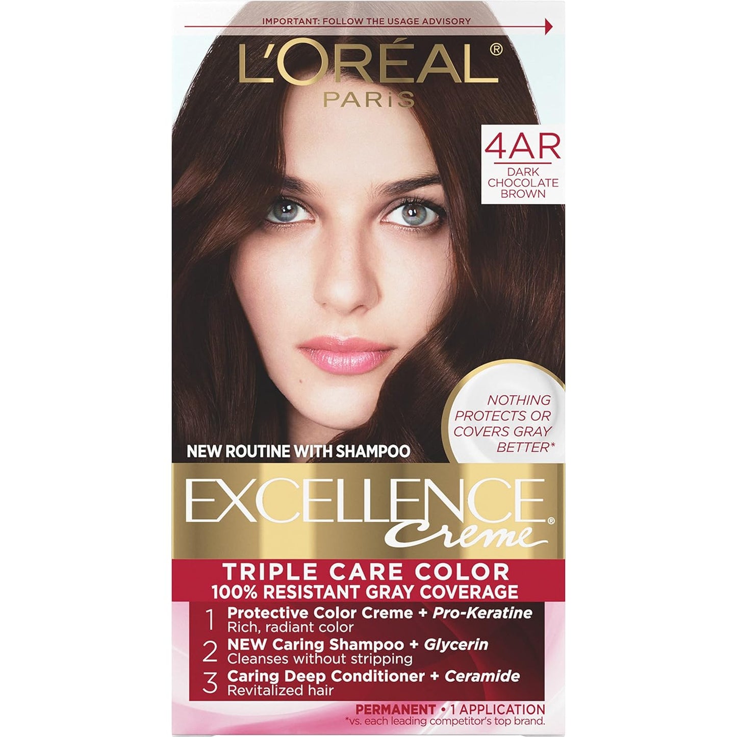 L'Oreal Paris Excellence Crème Hair Color | 4 Dark Brown | 100% Gray Coverage