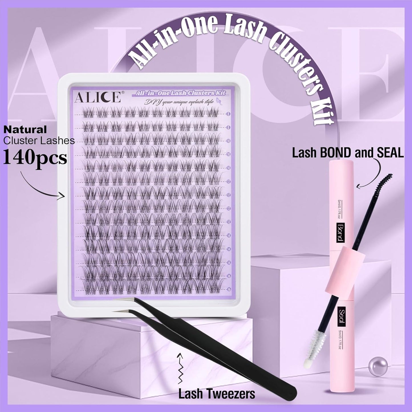 ALICE DIY Eyelash Extension Kit | 196pcs Natural Wispy Clusters | 10-18mm
