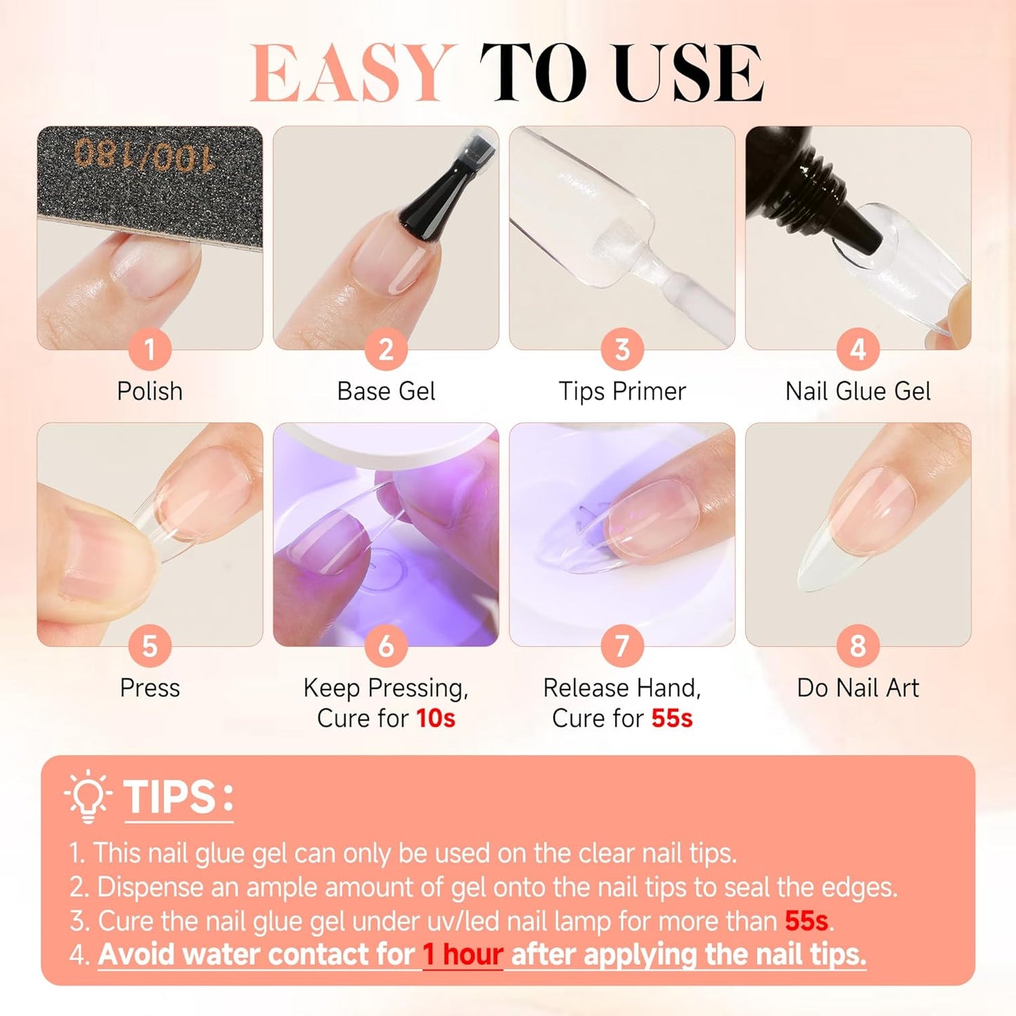Soft Gel Nail Tips | 40ml Strong Adhesive Gel for Acrylic & Press-On Nails