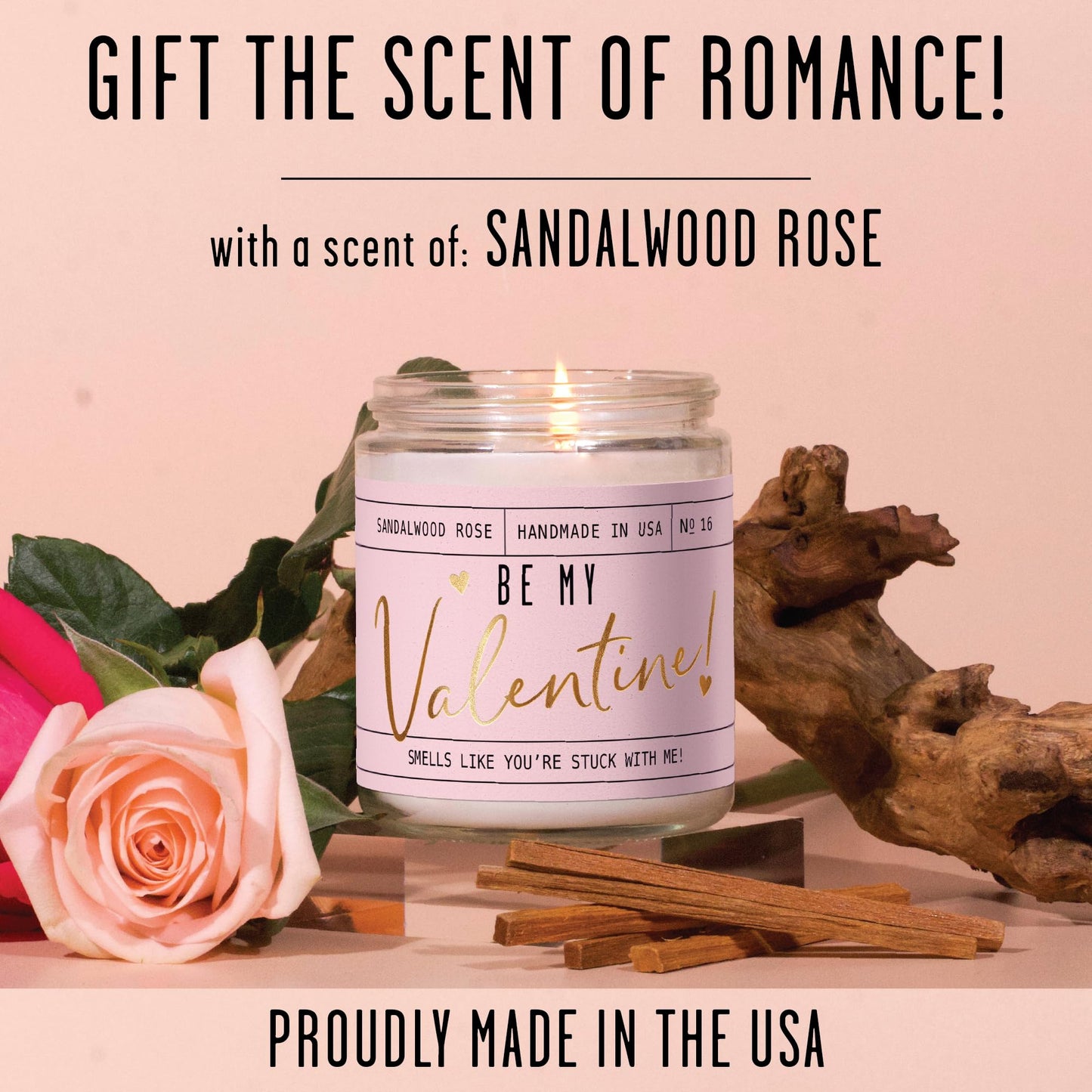 Valentines Day Gifts for Her, Valentine Candles, Valentines Gift for Girlfriend -Will You Be My Valentine Candle, w/Sandalwood & Red Roses I Valentines Gifts for Wife I 9oz, 50Hr Burn, USA Made