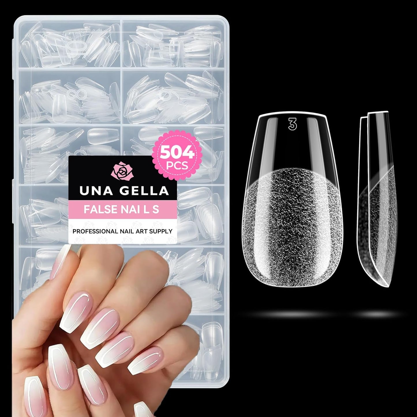 UNA GELLA 504Pcs Short Coffin Gel Press-On Nails | Pre-Etched For Women