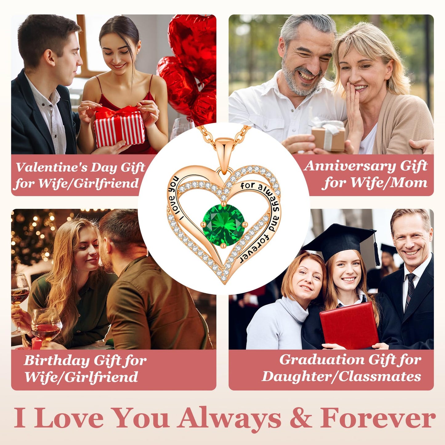 CDE Valentine's Day Gift Forever Love Heart Necklaces for Women, Wedding Anniversary, Birthday Mothers Christmas Day Gifts for Mom, Mother, Wife, S925 Silver Jewelry with Birthstone Pendant