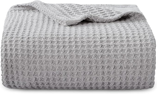 Bedsure 100% Cotton Blanket Twin XL Size for Bed - Breathable and Soft, Waffle Weave Blanket for Summer Spring, Grey, 66x90 inches