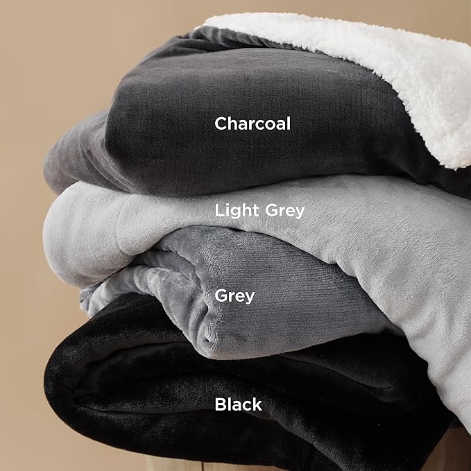 Bedsure Sherpa Fleece Throw Blanket Twin Size for Couch - Thick and Warm, Soft Fuzzy Plush Twin Blanket for Winter, Charcoal, 60x80 Inches