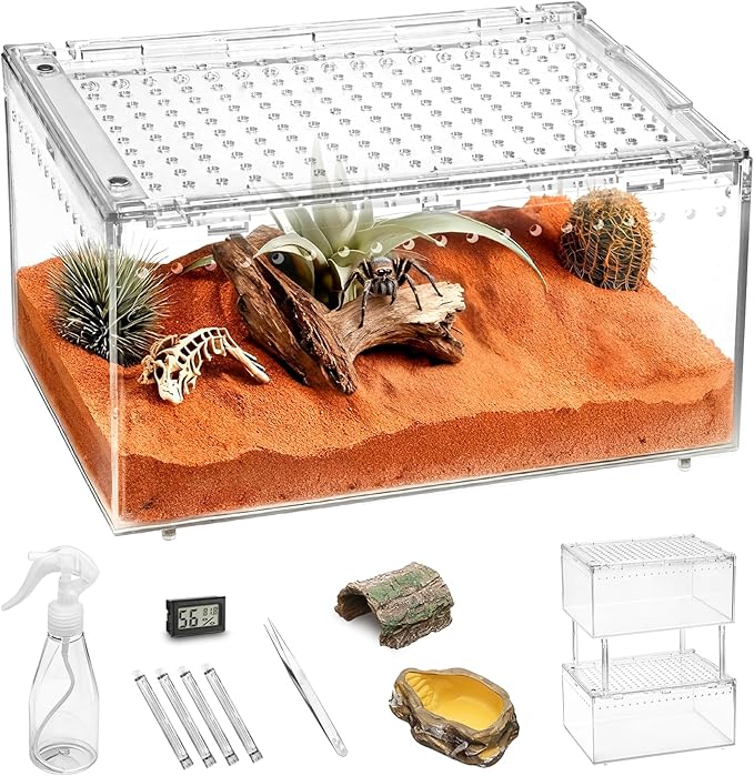 PC Large Reptile Terrarium Starter Kit,Magnetic Jumping Spider Enclosure,Hermit Crab Tank,Arboreal Tarantula Cage for Praying Mantis,Frog Vivarium,Lizard Container,Insect Housing,Gecko Habitat