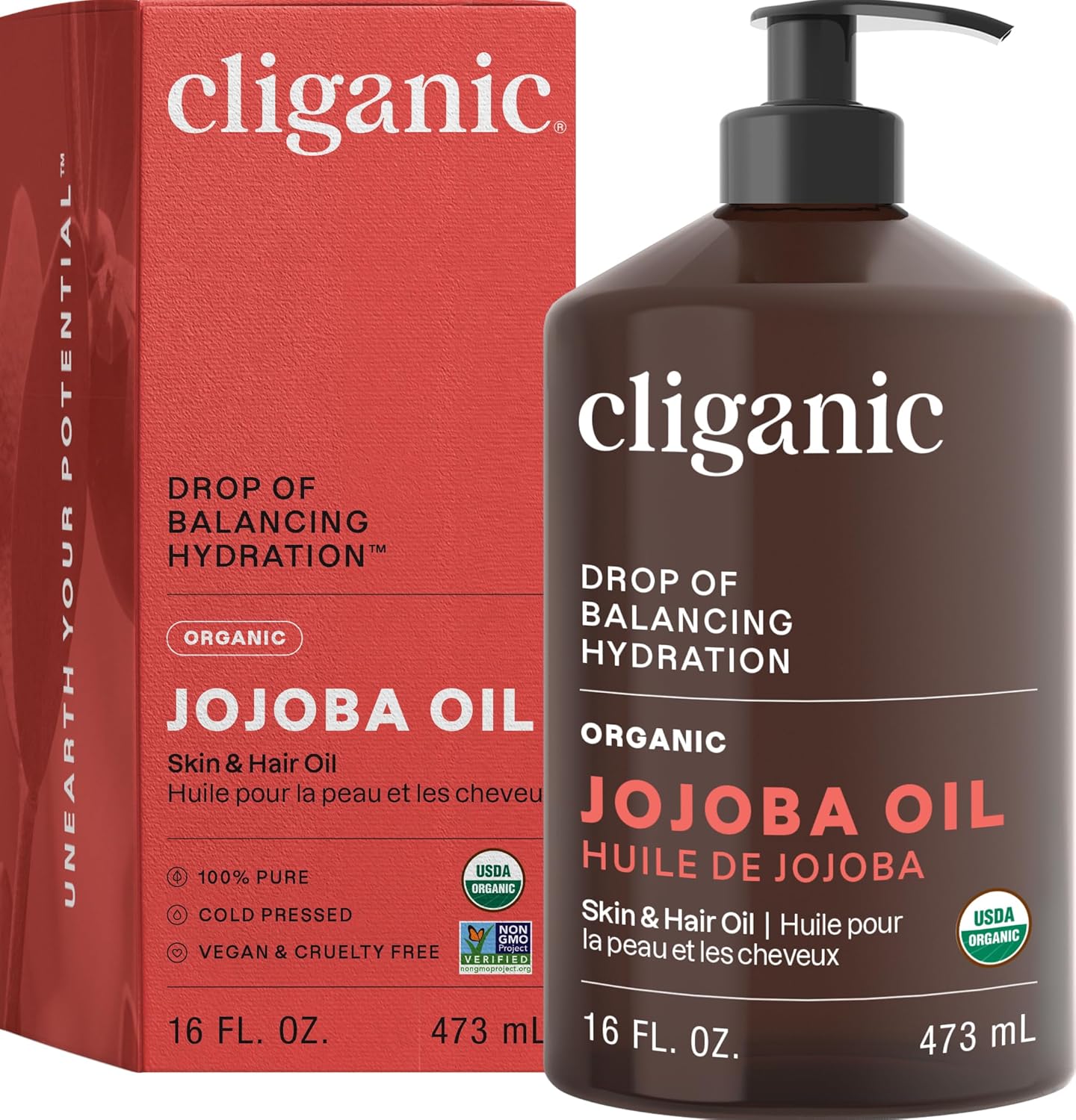 Cliganic 100% Pure Organic Jojoba Oil – Cold Pressed, Hexane Free | 2oz Hair & Face Care