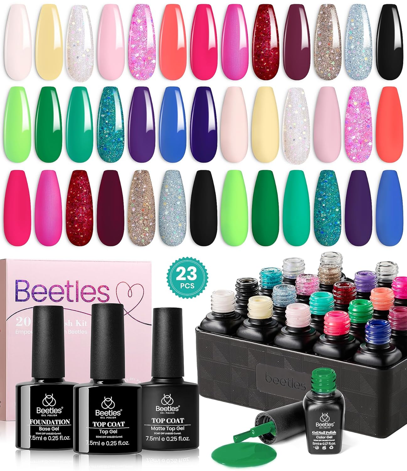 Beetles 36-Color Gel Nail Polish Set | Sparkle & Glitter | Manicure Kit for Women