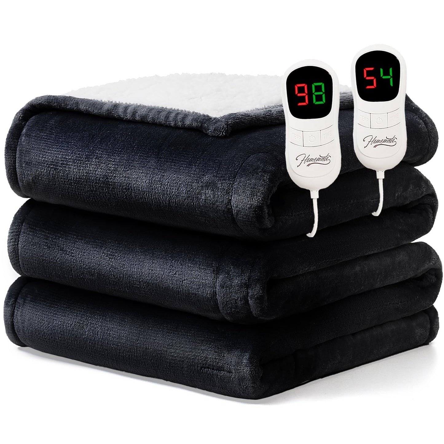 Homemate Heated Blanket Electric Throw - 50"x60" Heating Blanket Throw 1/2/4/6/8 Hours Auto-Off 10 Heat Level Over-Heat Protection Flannel Sherpa ETL Certification