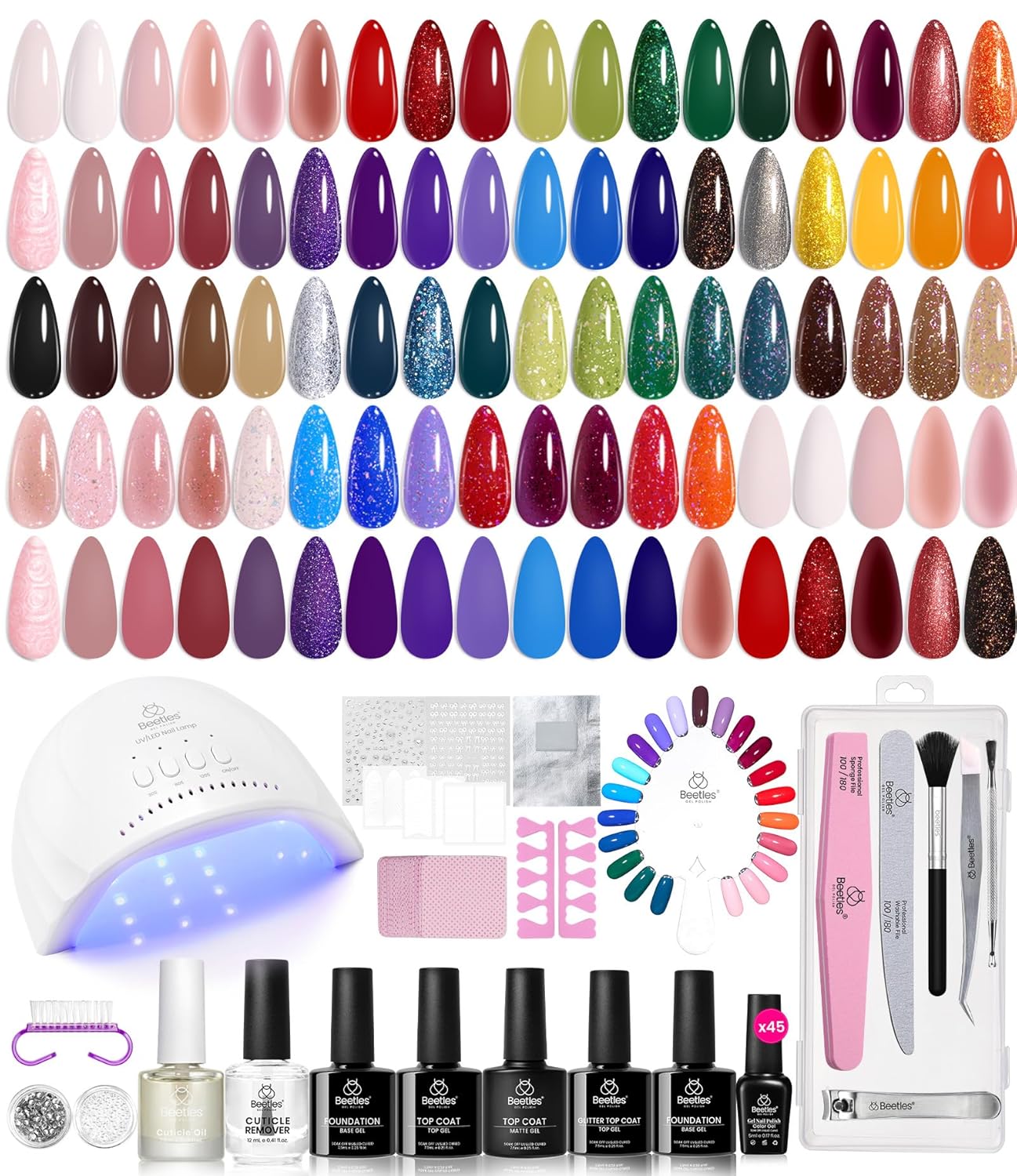 Beetles 36-Color Gel Nail Polish Set | Sparkle & Glitter | Manicure Kit for Women
