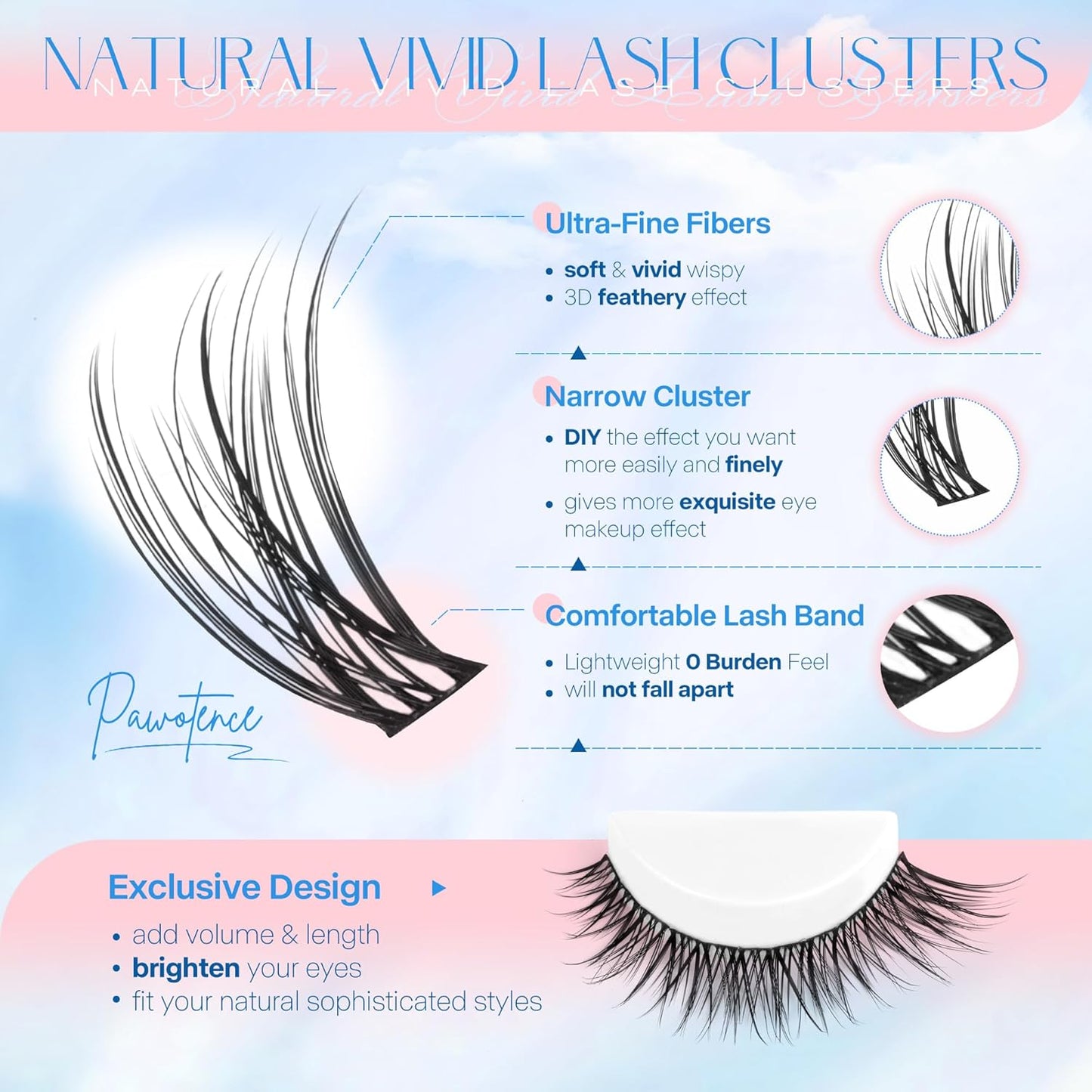 DIY Lash Extension Kit | 50D Individual Lash Clusters 9-16mm | Bond & Seal Included