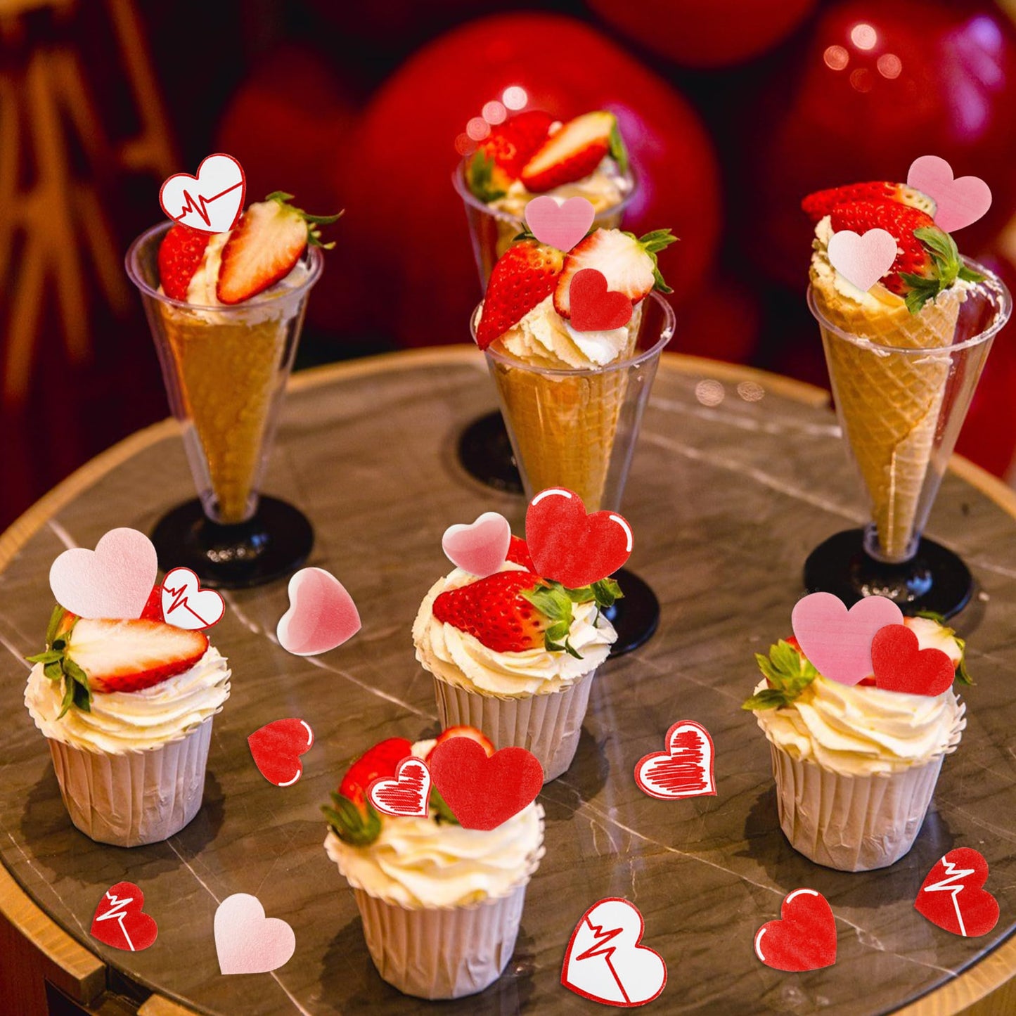 Ercadio 80Pack Edible Valentine's Day Heart Cupcake Toppers Red Edible Heart Cupcake Drink Toppers Picks Valentine's Day Nurses' Day Heart Birthday Mother's Day Party Cake Decorations