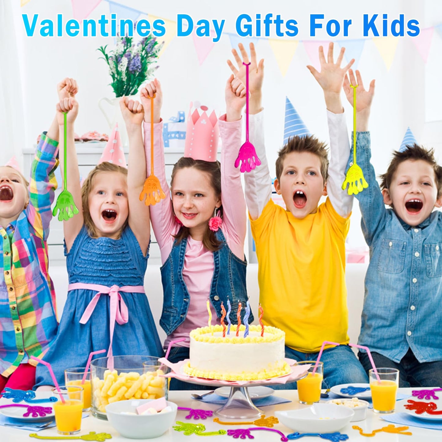 Valentines Sticky Hands Bulk 48PCS Valentines Day Gifts for Kids Classroom Prizes Valentines Party Favors for Kids Stretchy Heart Sticky Hand Toy Valentines Day Goodie Bag Stuffers Kid Party Supplies