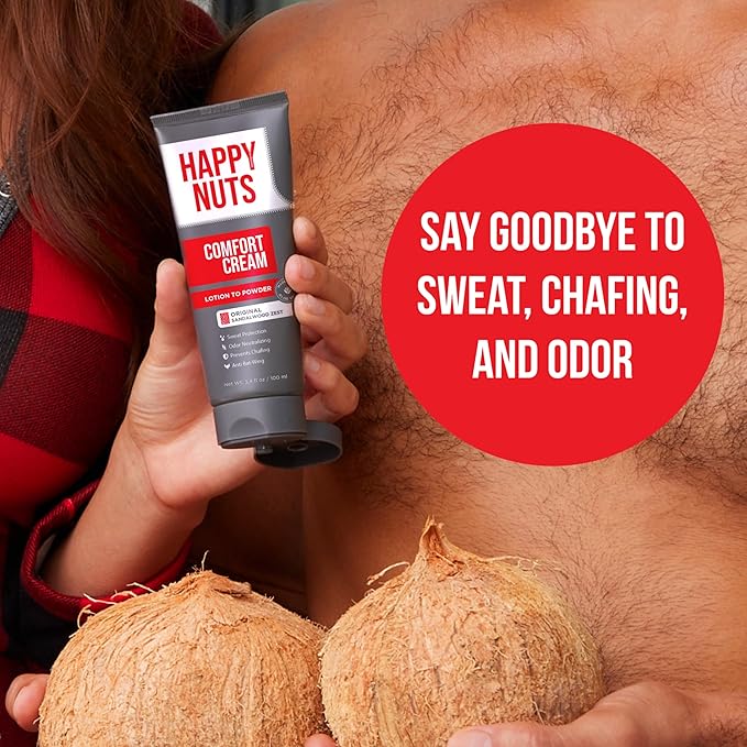 HAPPY NUTS Comfort Cream Deodorant For Men: Anti-Chafing Sweat Defense, Odor Control, Aluminum-Free Mens Deodorant & Hygiene Products for Men's Private Parts 3.4 Fl Oz, Fragrance-Free